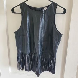 Black faux leather fringe tank by H&M